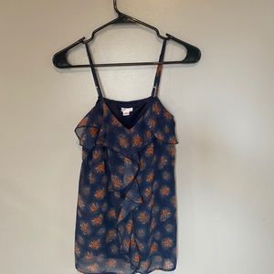 Navy Ruffled Floral Tank